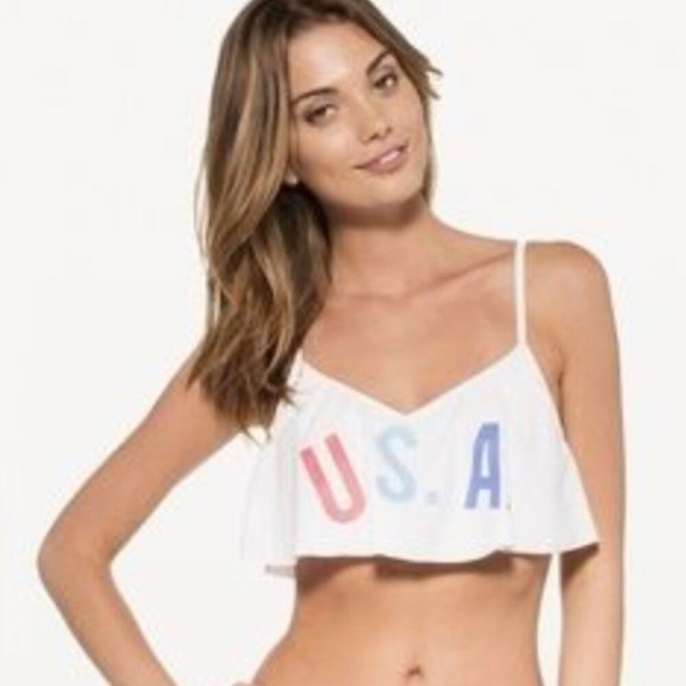 Wildfox USA flounce ruffle bikini top white small
